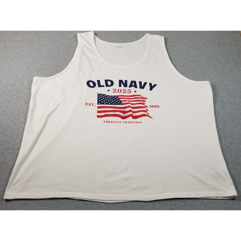Old Navy Tank Top Mens 4XL Tall 4XLT White Flag Graphic 2025 American USA July 4